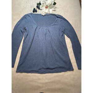 Eileen Fisher Womens Scoop Neck Long Sleeve Top X-S Blue 100% Linen Y2K Classic